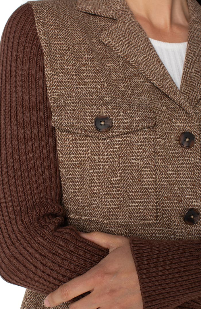Shacket with sweater/ brown herringbone
