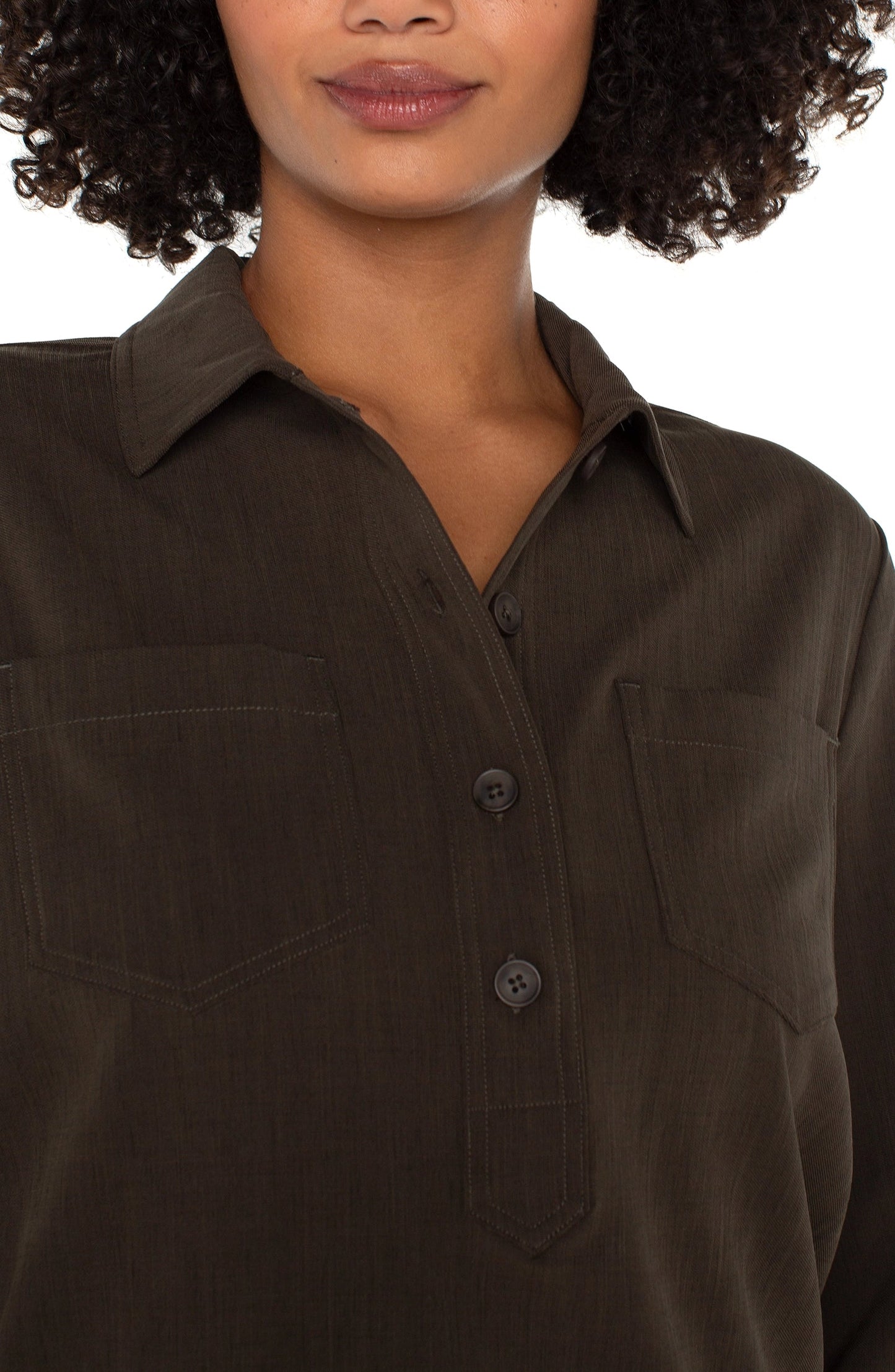 Popover shirt w/ elastic waist/ black olive