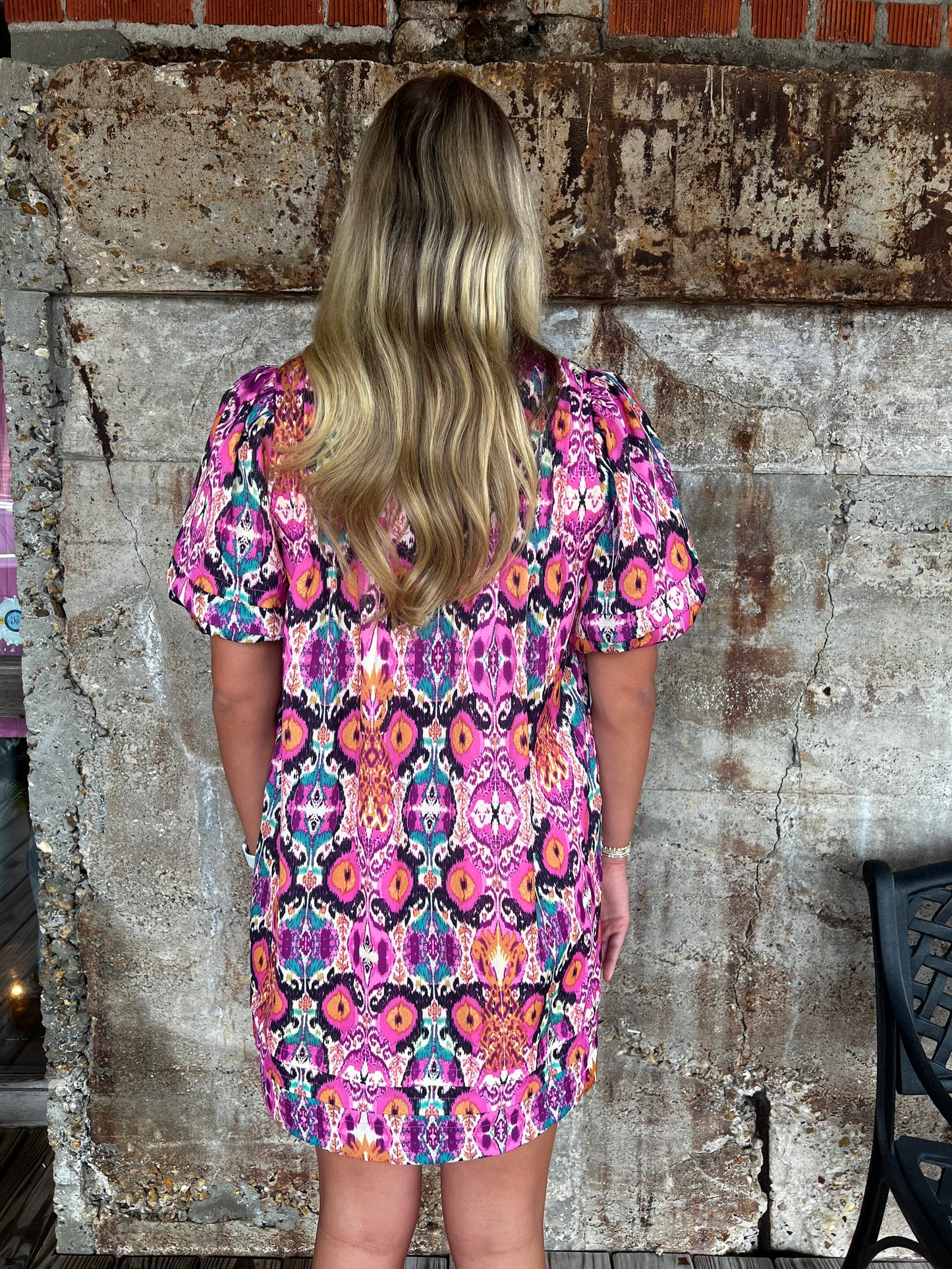 Joy Joy Magenta Pleated Puff Slv Dress