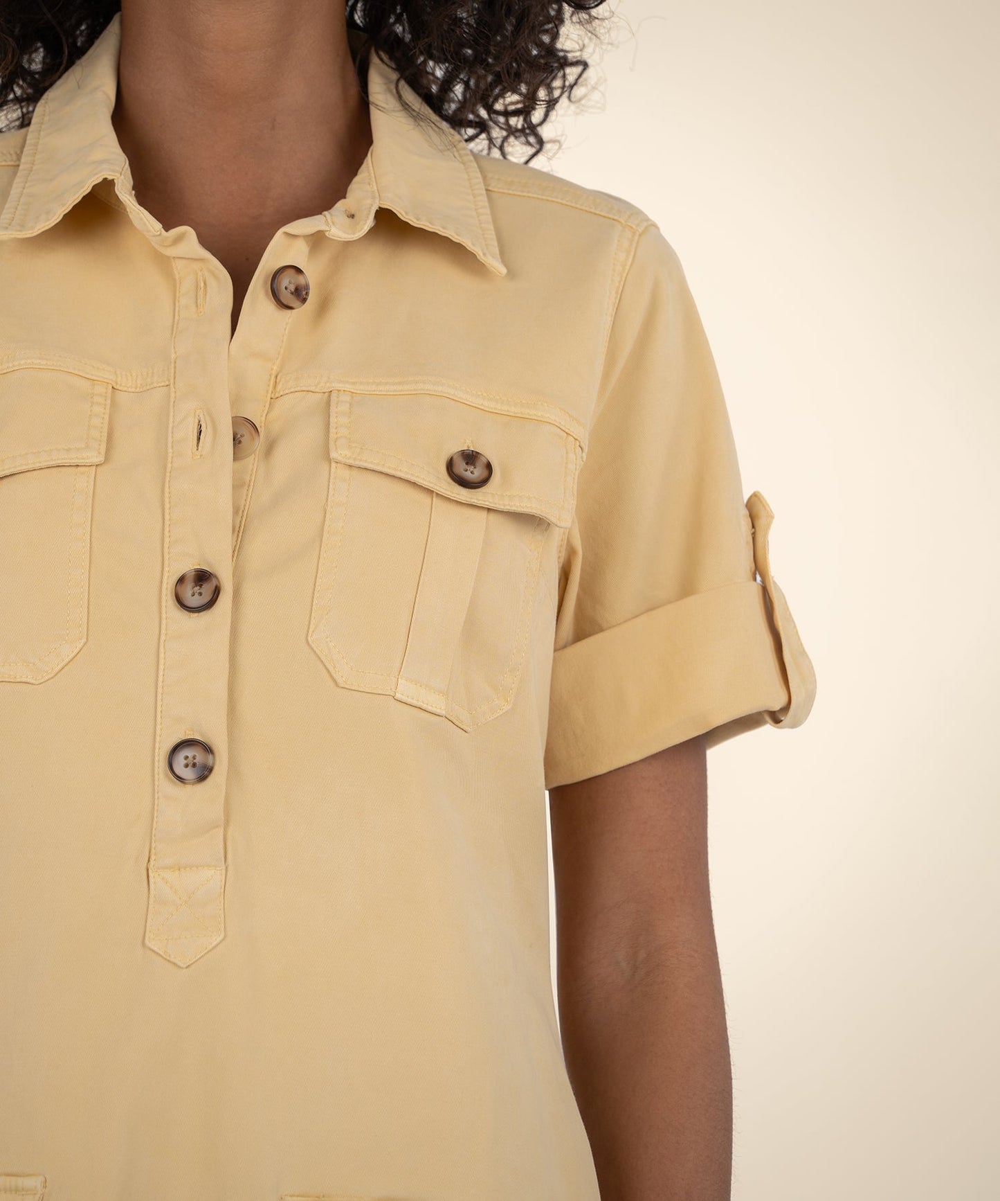 Henley Cargo Shirt Dress/ yellow