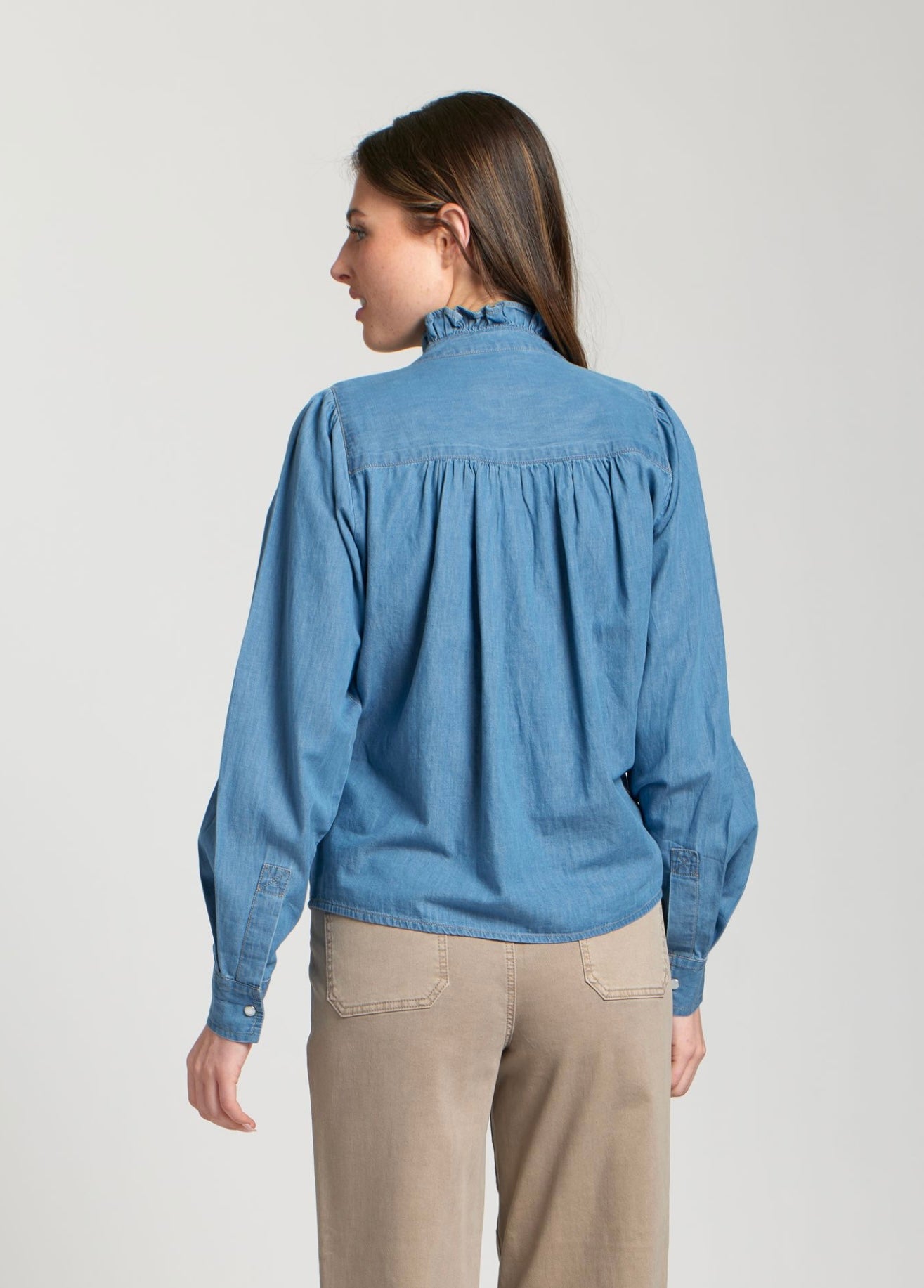 Denim top with ruffle