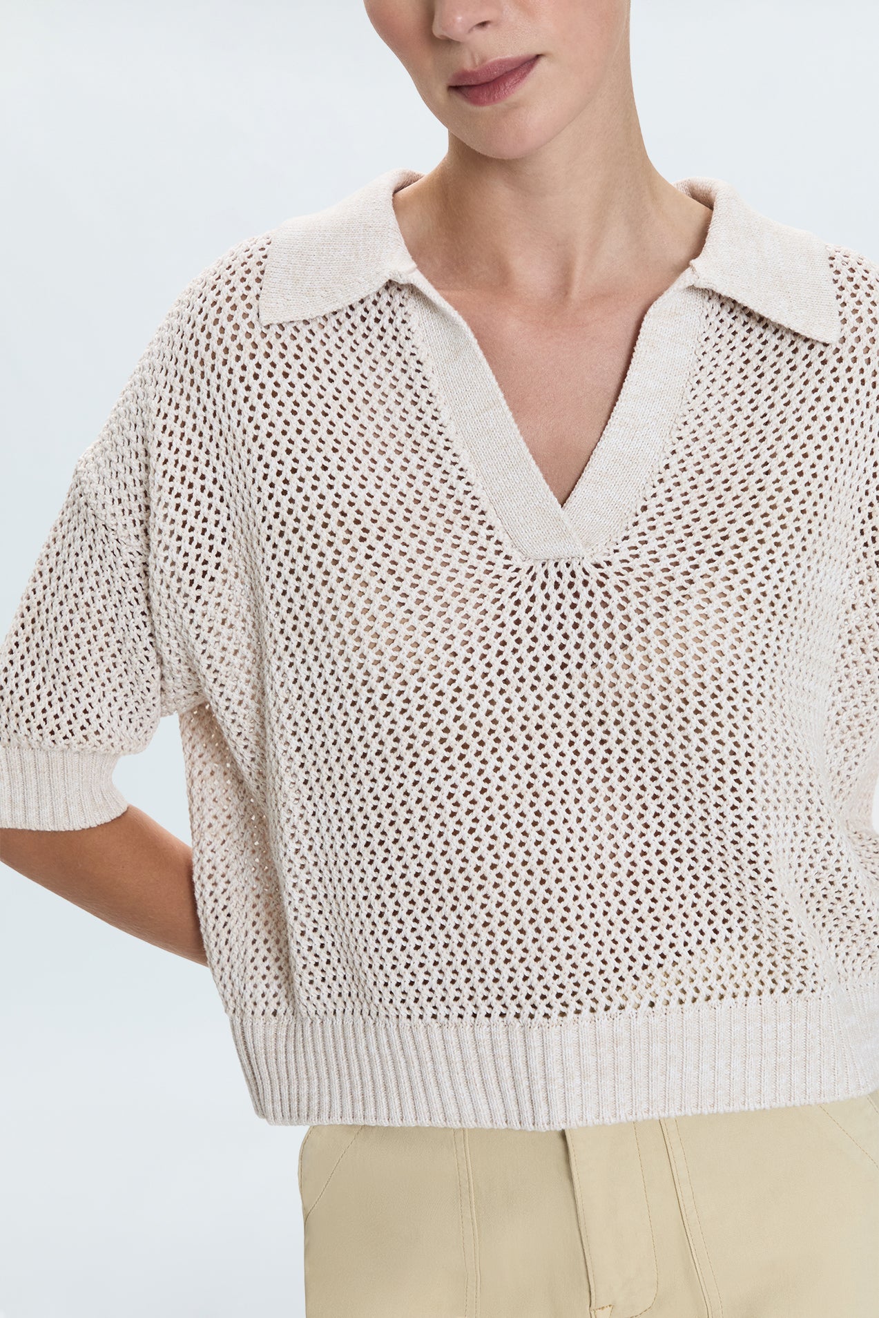 Emma Open Knit Polo/ Dove Marl