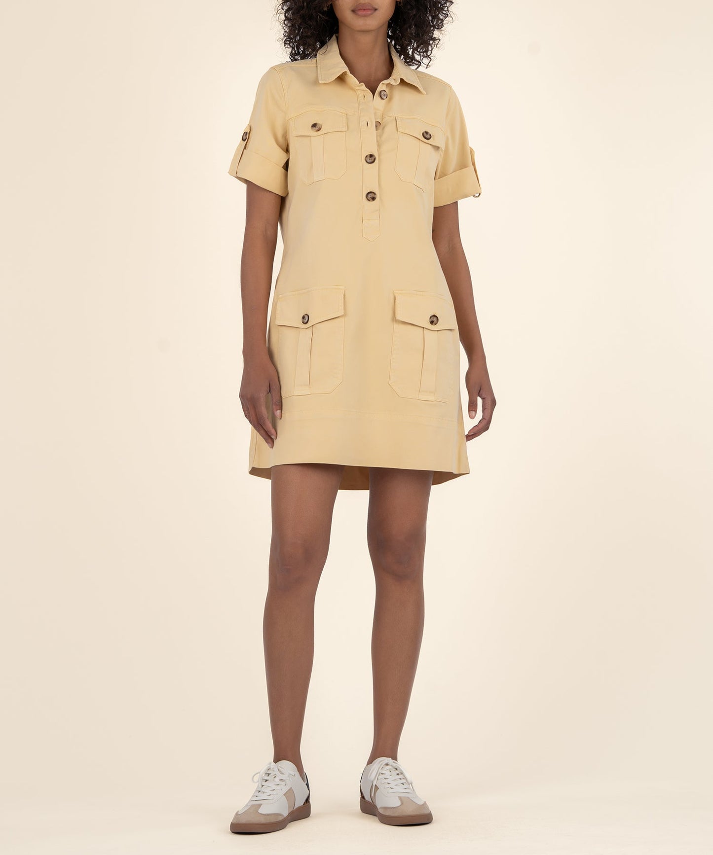 Henley Cargo Shirt Dress/ yellow