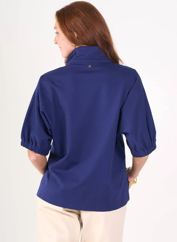 Poppy Top/ navy cotton poplin