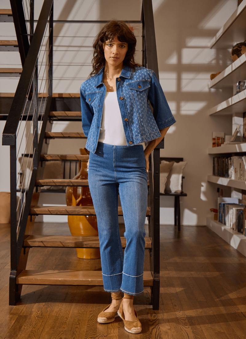 Dara seamed hem crop denim / mid wash