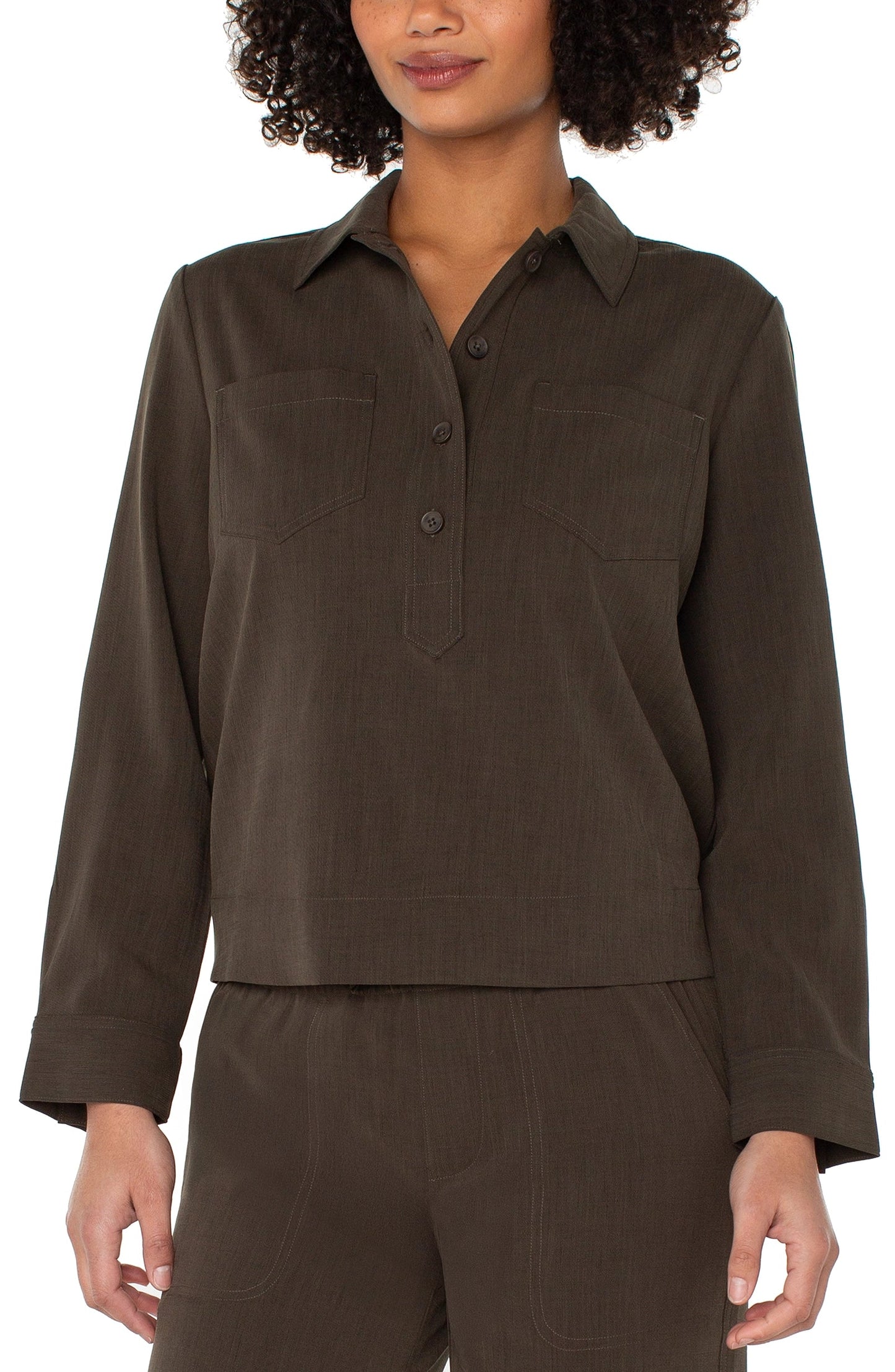 Popover shirt w/ elastic waist/ black olive