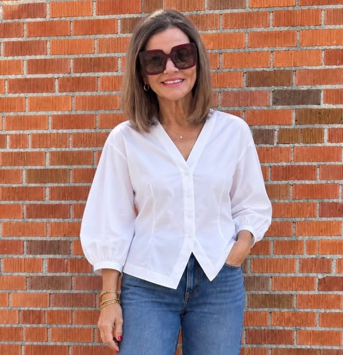 Mia Barrel Sleeve Top Solid silky poplin