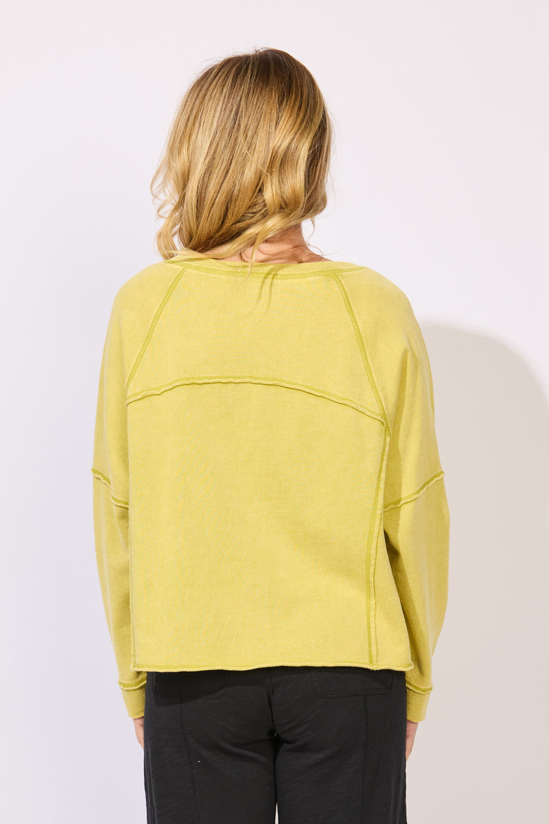 Color Washed Terry Weekend Raglan Crew/ Citron