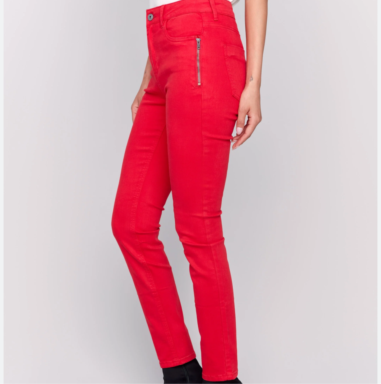 Zipper Pocket Skinny Leg Jean/ red