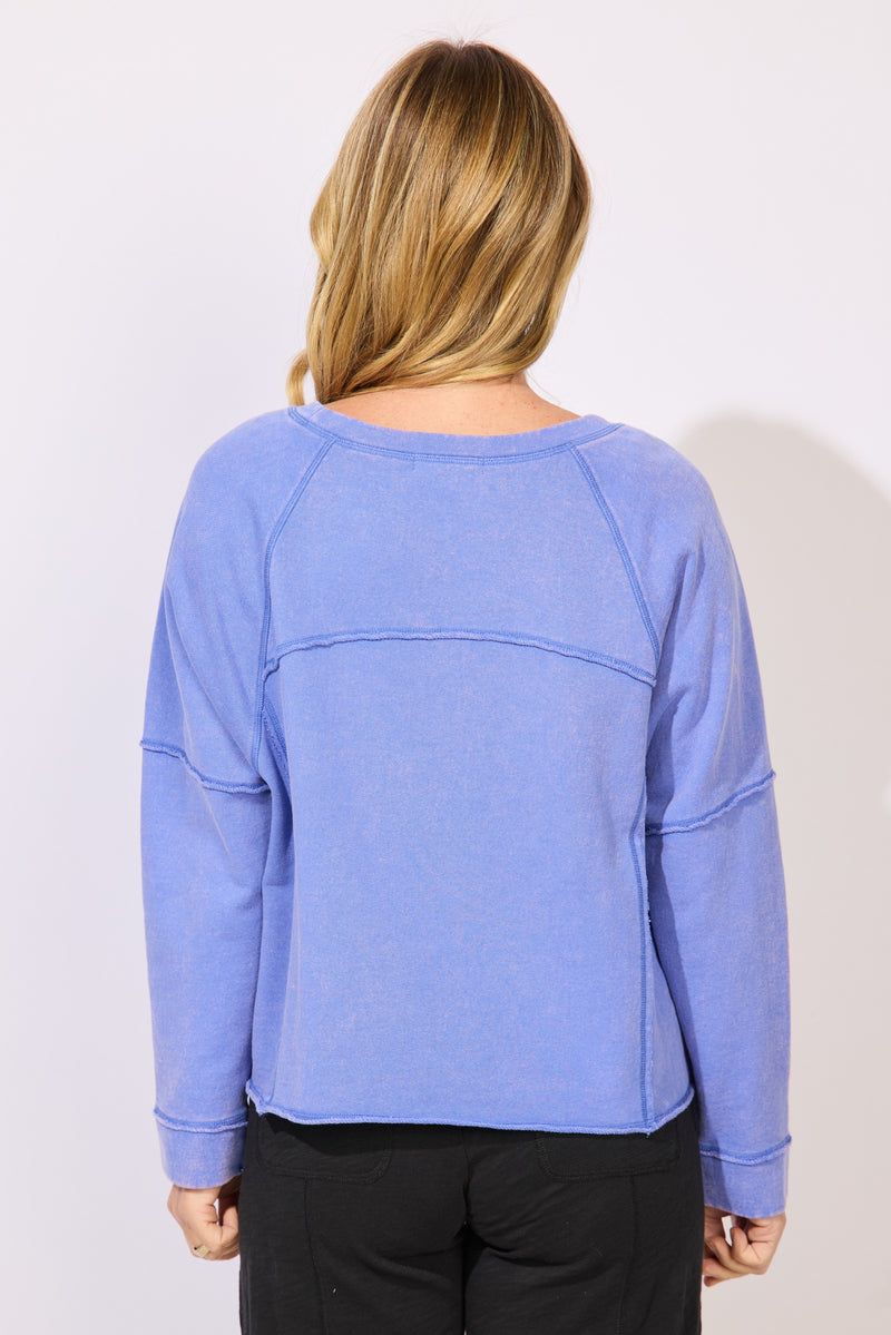 Color Washed Terry Weekend Raglan Crew/ Baja Blue