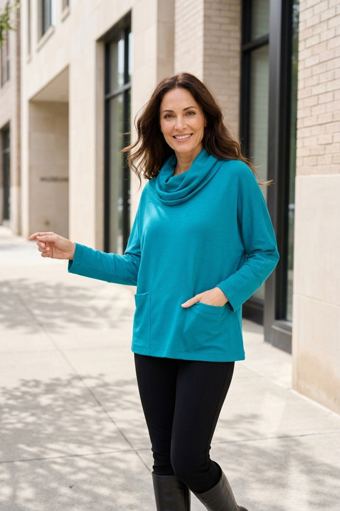 Featherlux knit cowl neck tunic