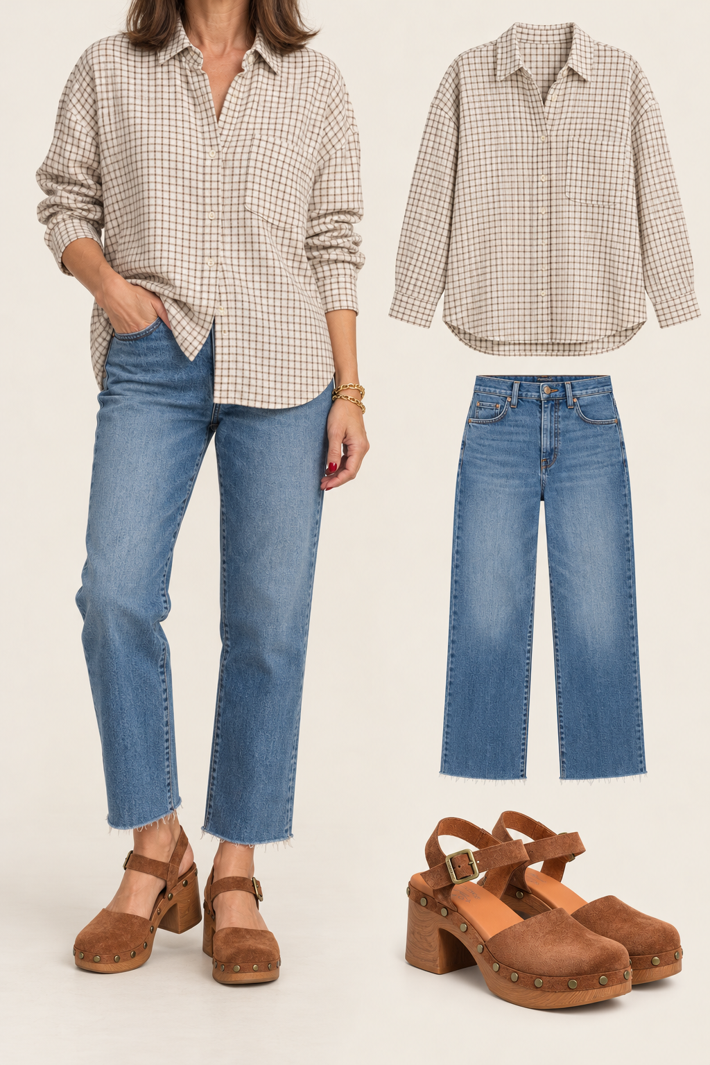 River Plaid Button Up/ Frosted Pearl