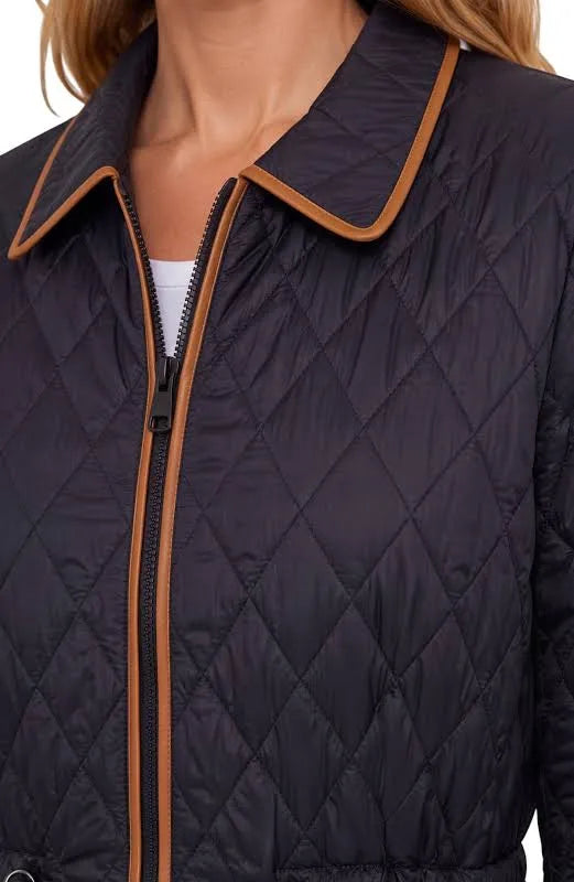 Black Quilted Coat with drawstring waist