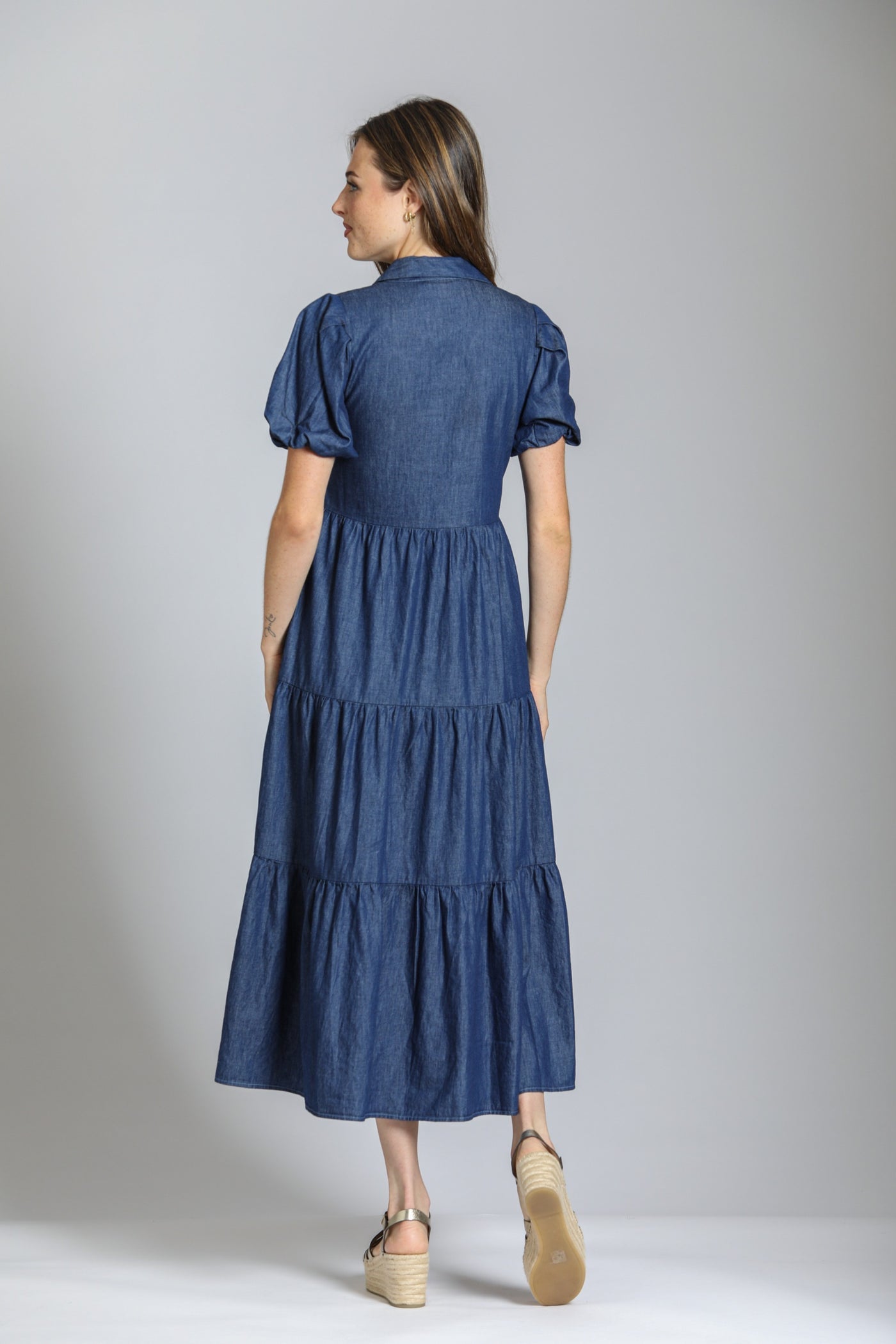 Long tiered dress/ denim