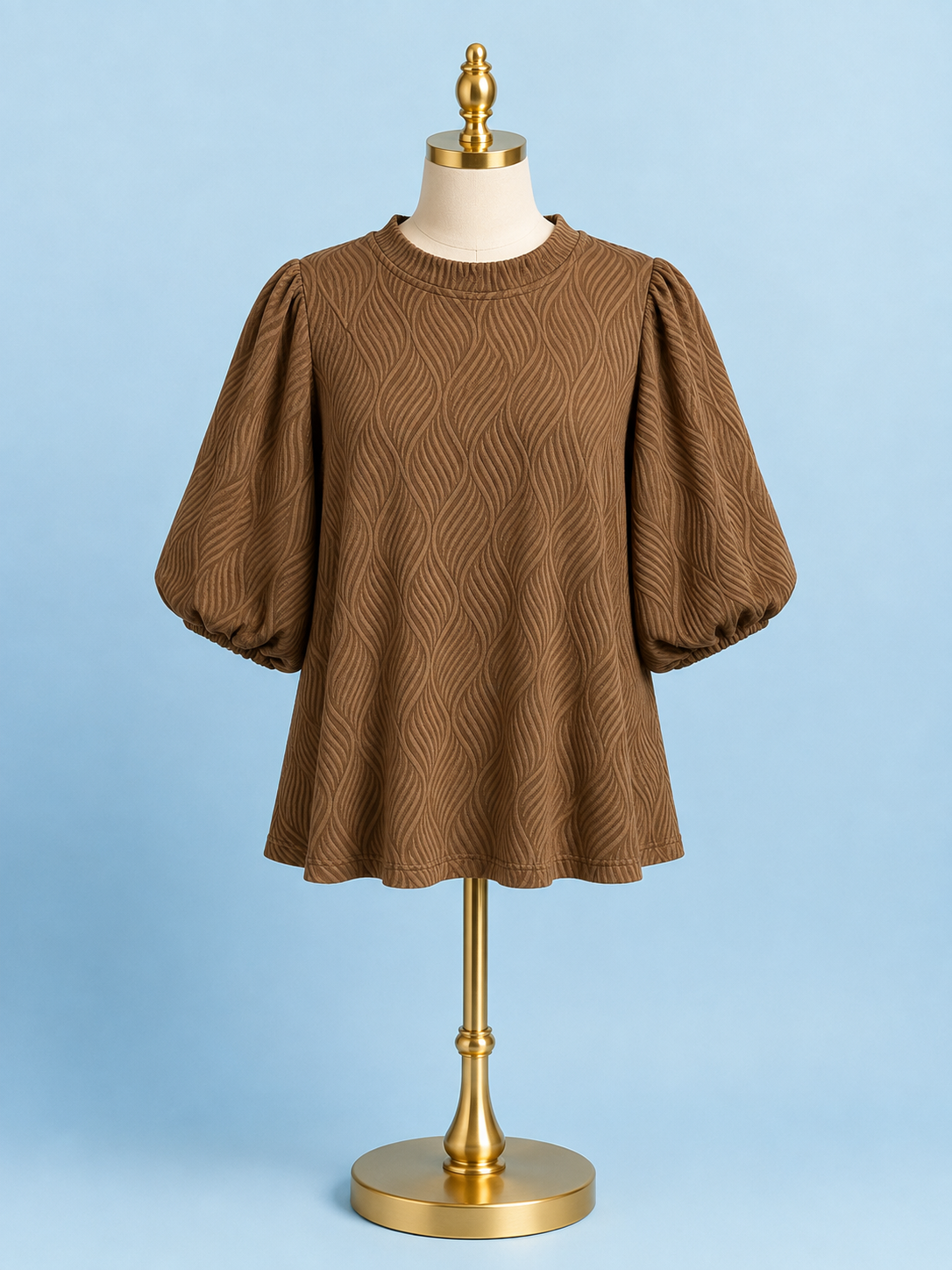 Balloon sleeve pullover top/ brown