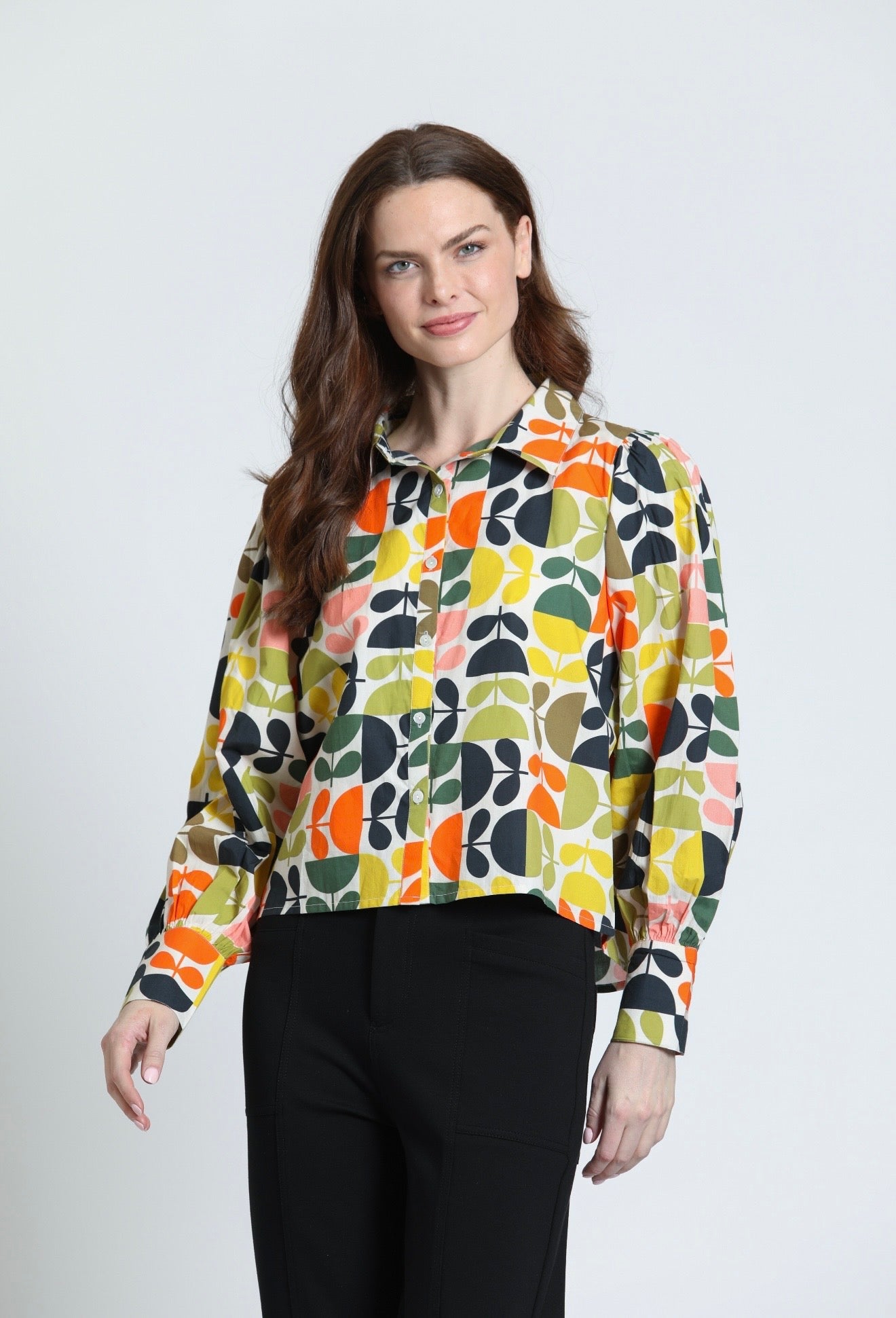 Puff Sleeve Shirt / citrus multi