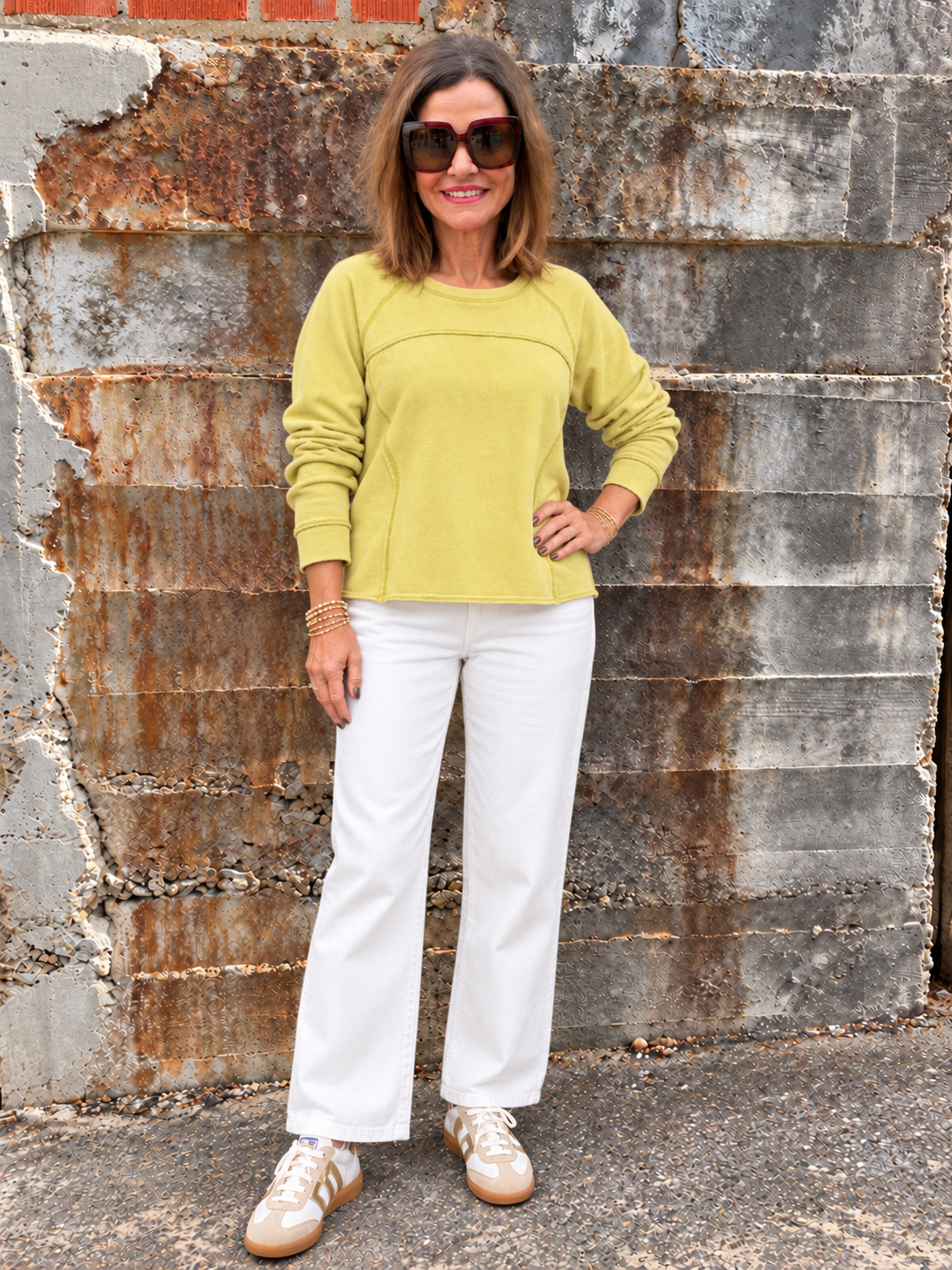 Color Washed Terry Weekend Raglan Crew/ Citron