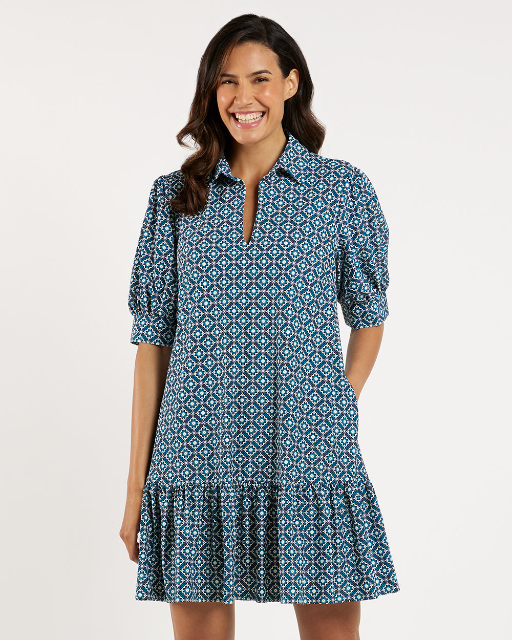 Tierney Dress/ floral mosaic navy
