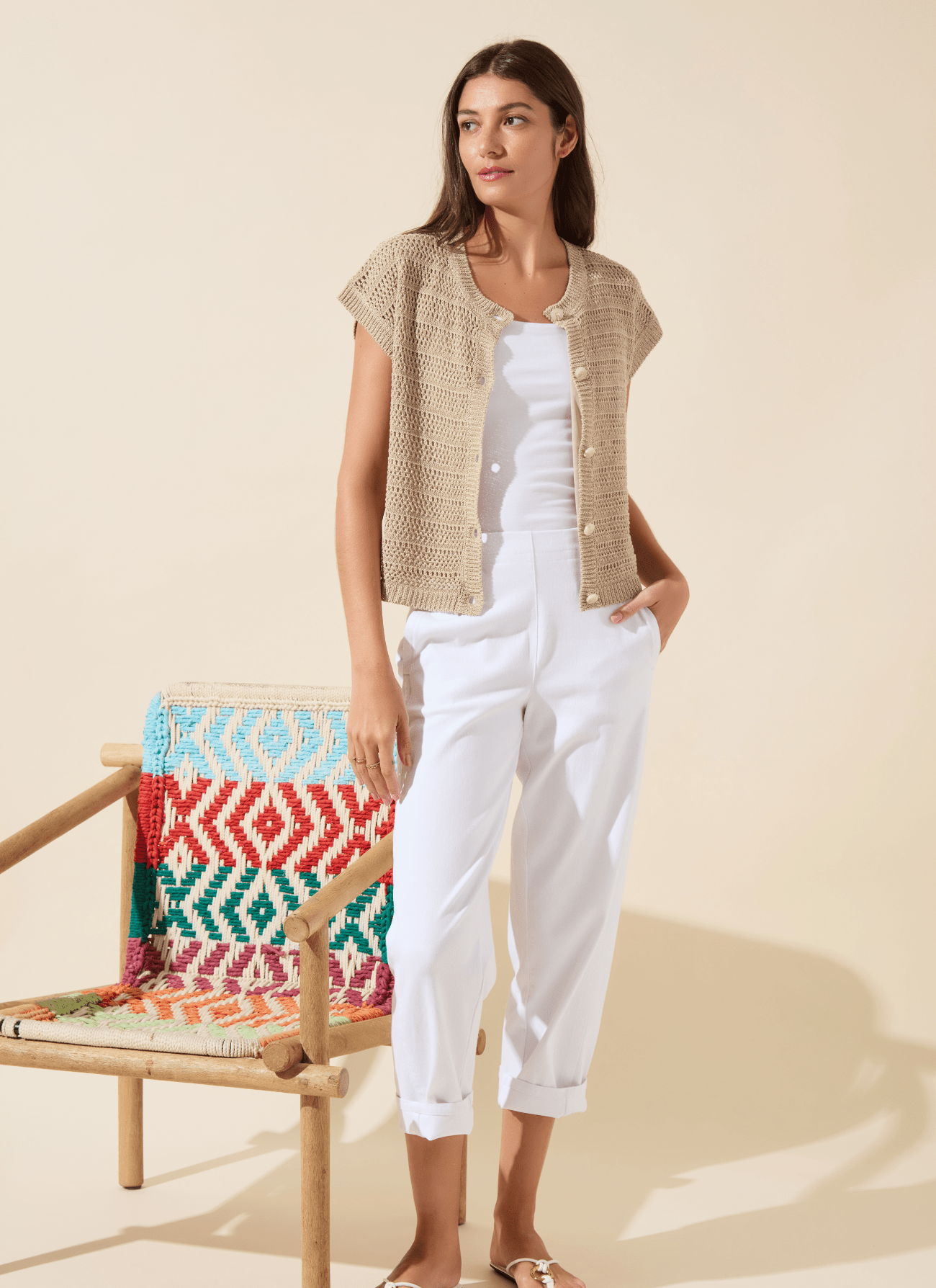 Brisa Linen Mesh Sleeveless cardigan/ linen