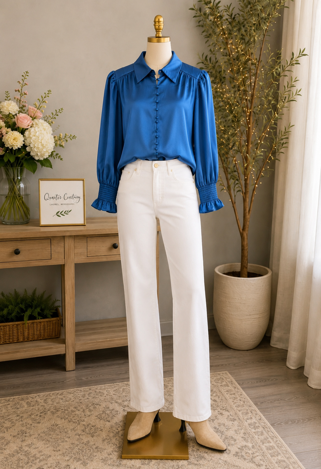 Button front blouse/ turquoise