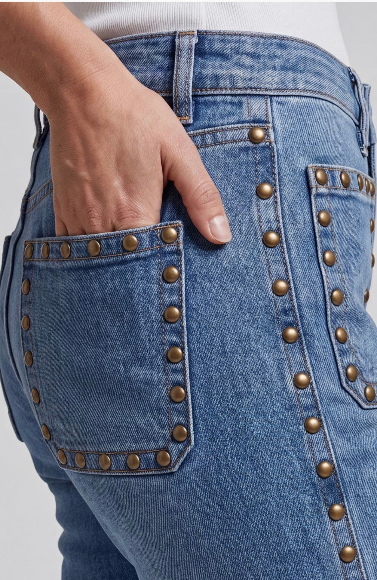 Hannah Studded Pocket Flare Jeans / Bronzed Blue