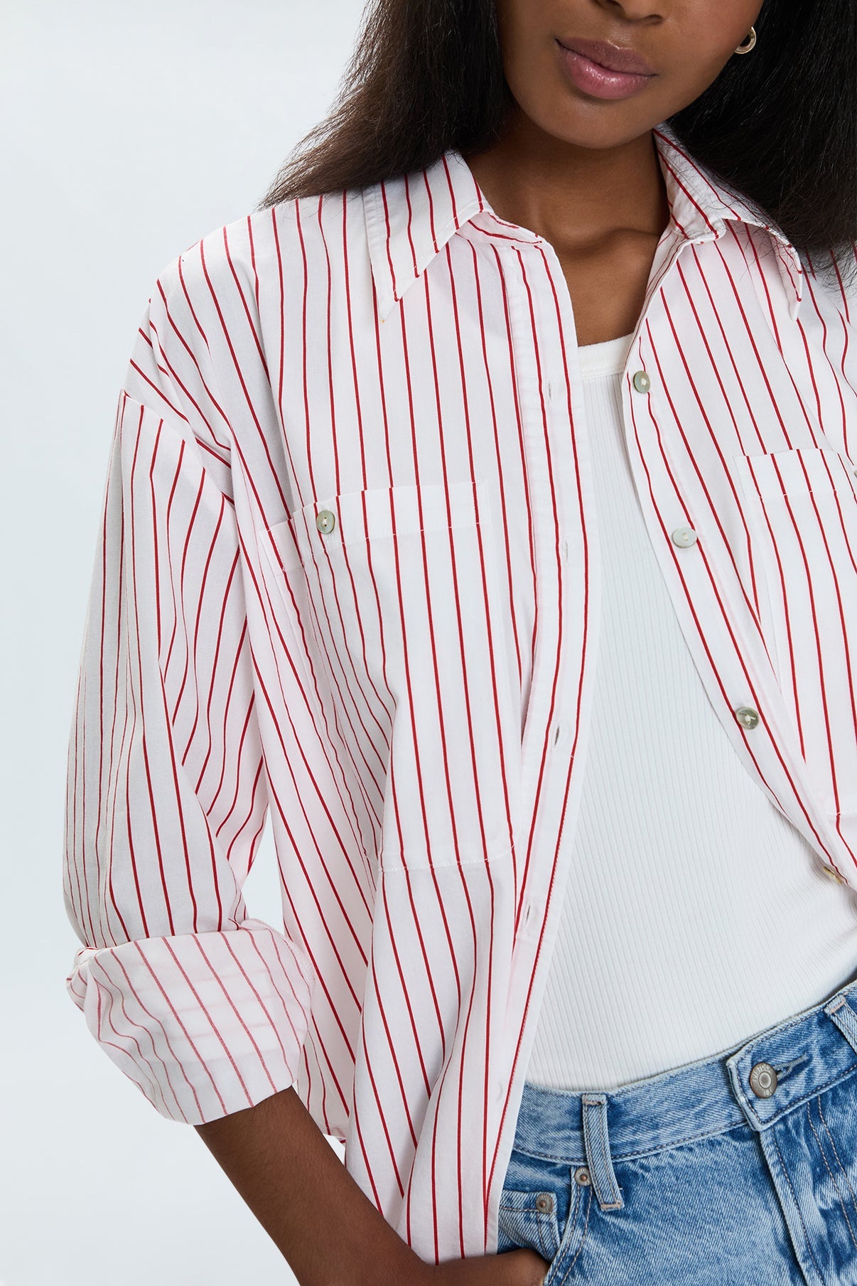 Samantha Oversized Button Up/ Ruby stripe