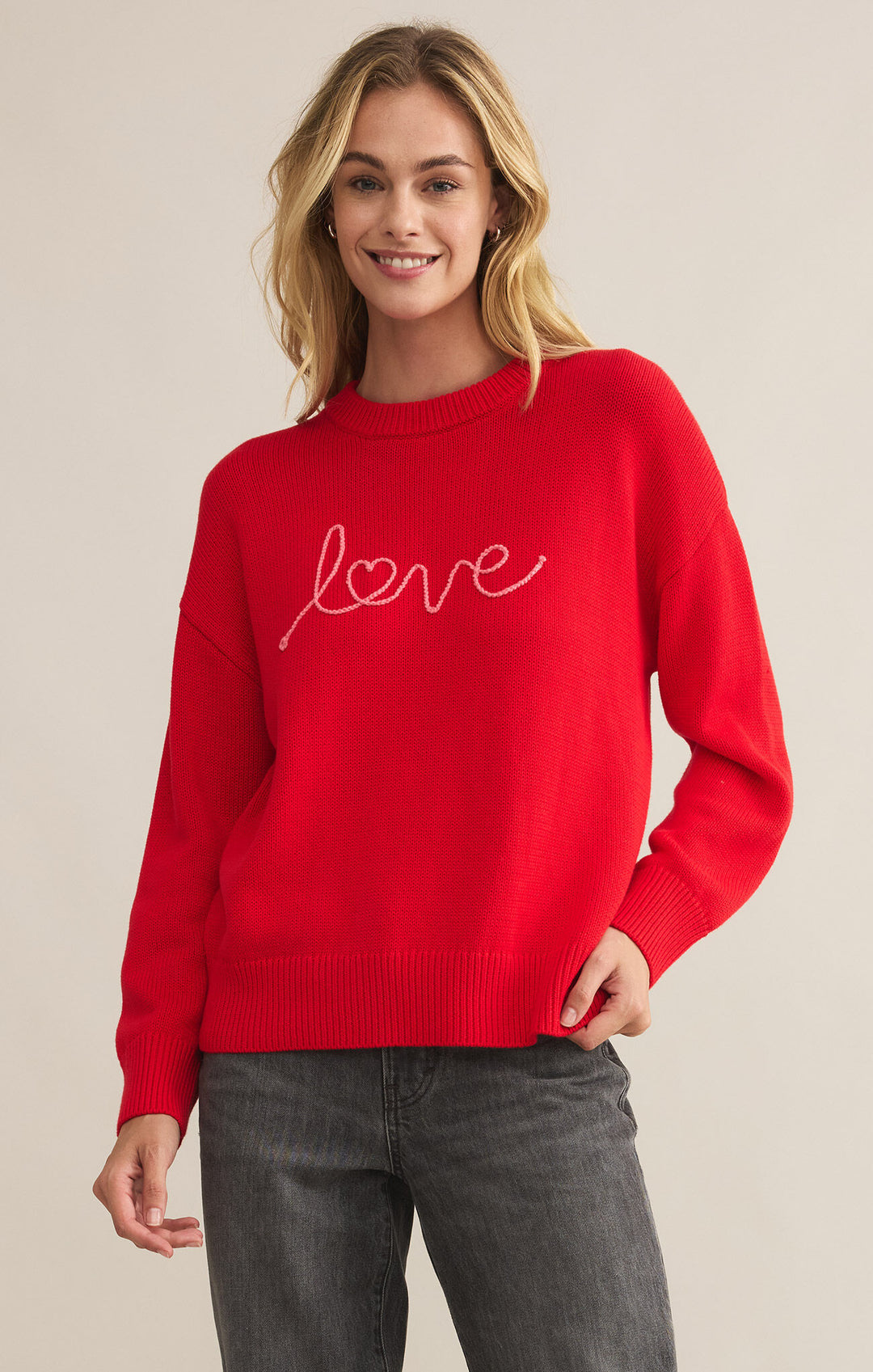 Love Notes Boyfriend sweater/ Cherry