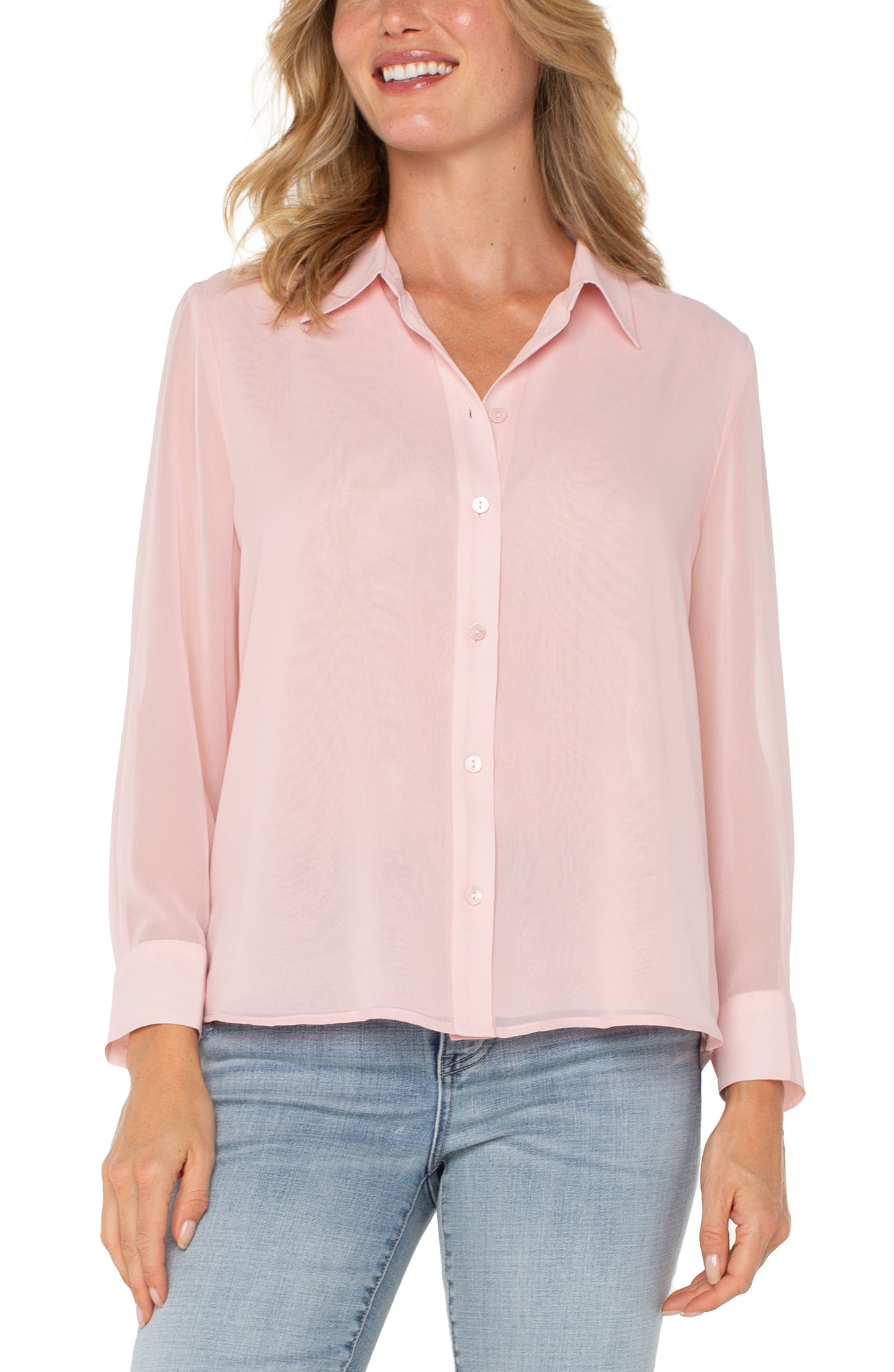 woven shirt with pleat back /soft pink