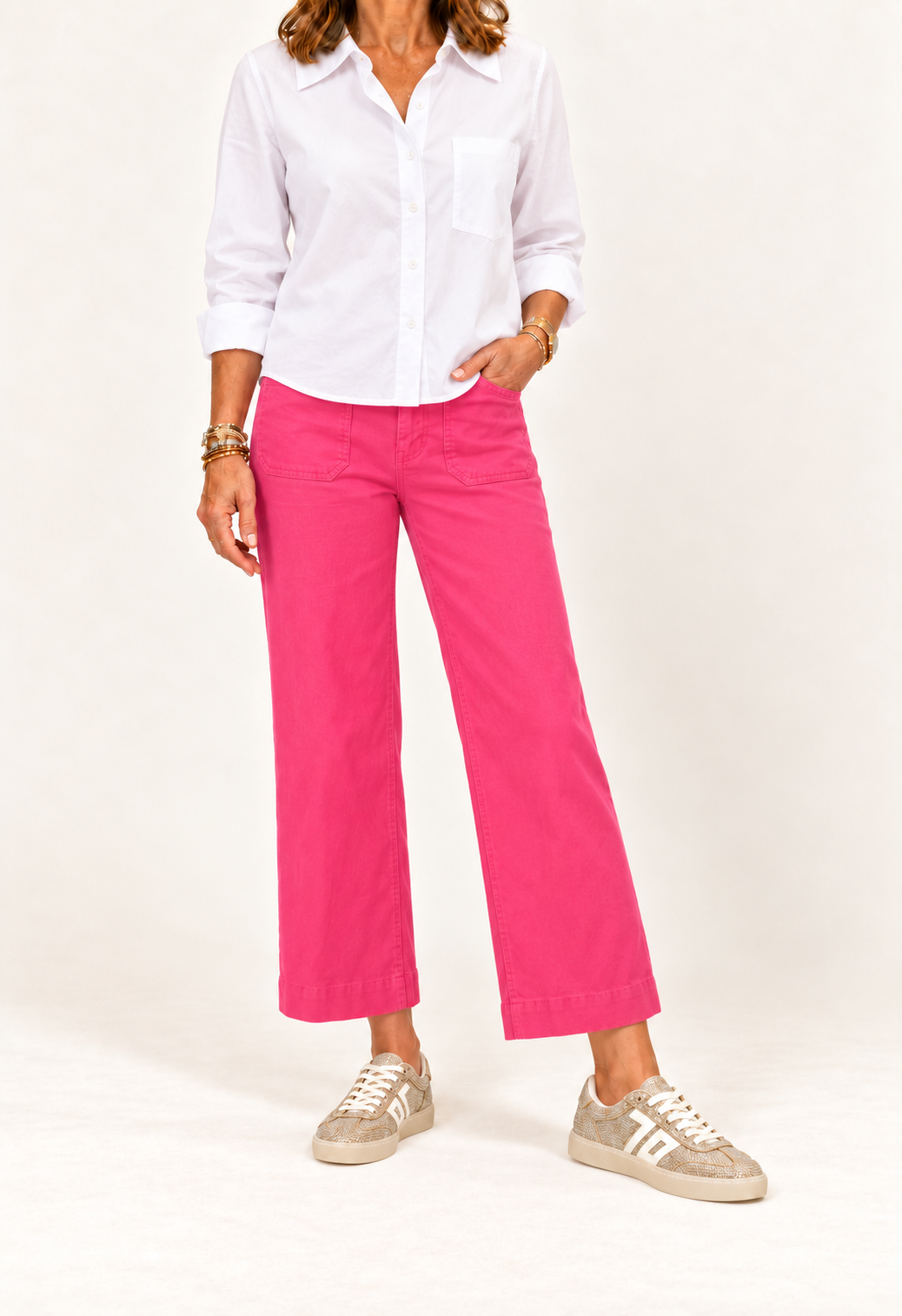 Crop wide leg with patch pockets/ Diva Pink