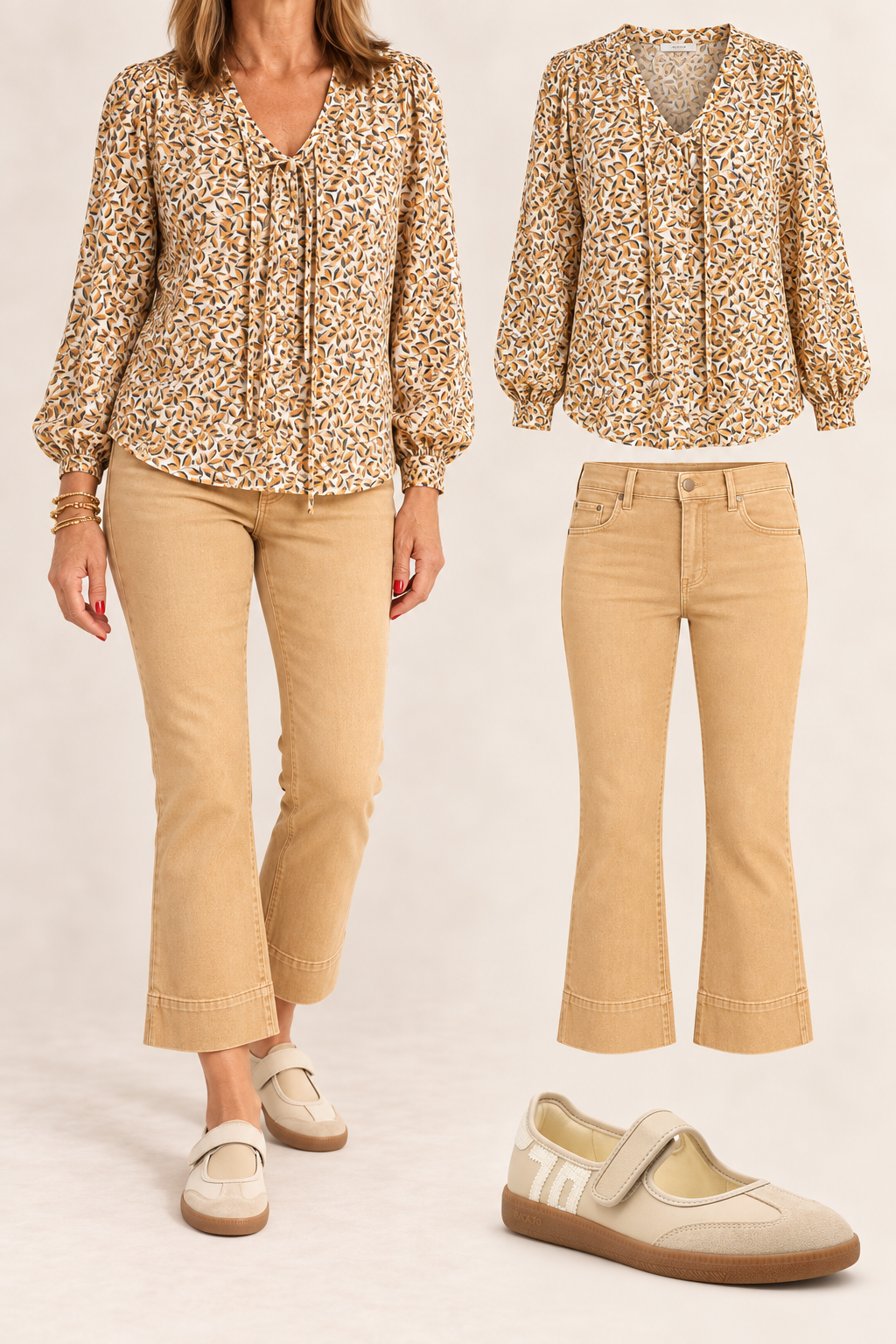 Lace up front woven blouse / gold blue multi