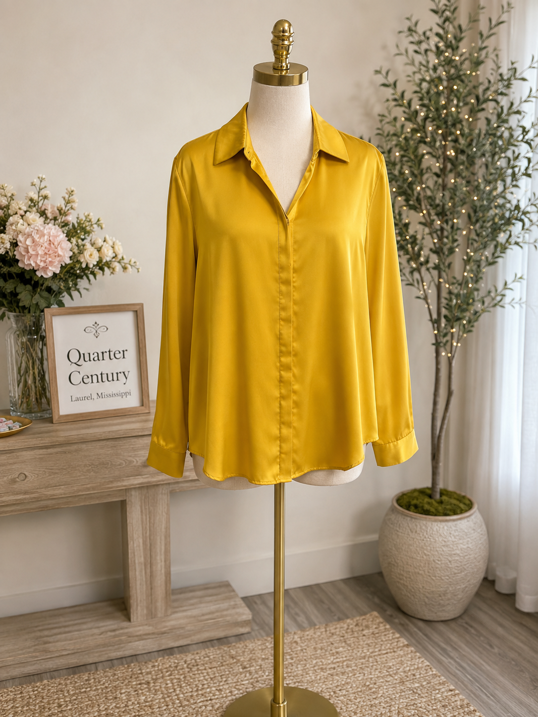Mustard button down top