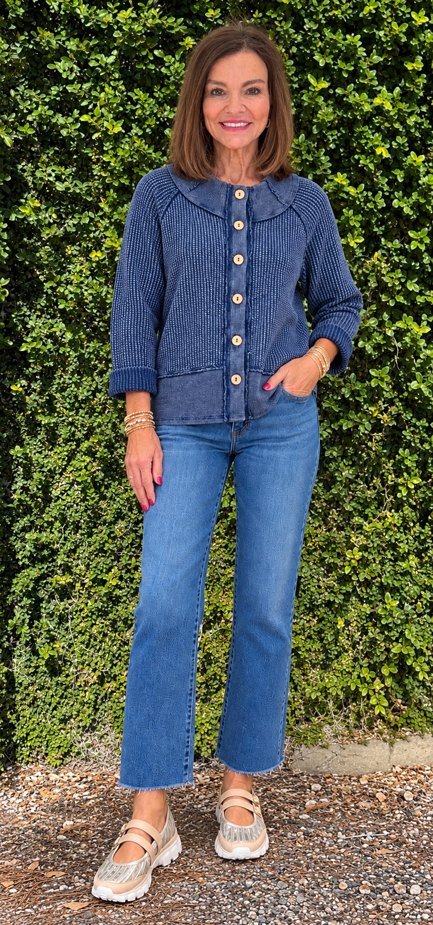 Waffle Mock Neck / medium wash