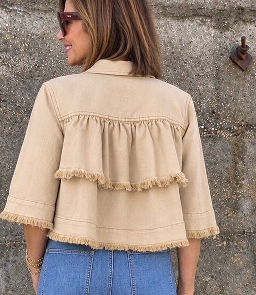 Frayed Flounce Jacket/ light khaki