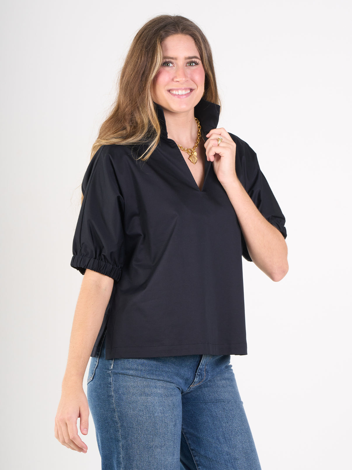 Poppy Top/ black cotton poplin