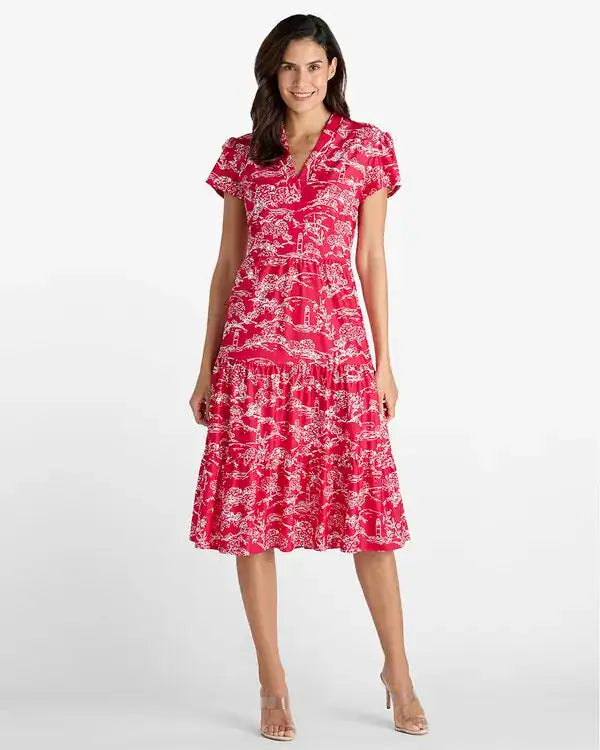 Libby Dress/ Nantucket Toile Red