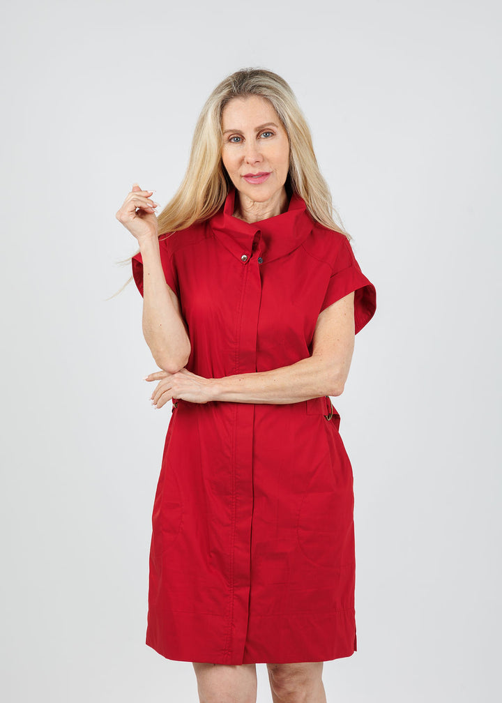 Bari Duffle Collar Dress Weathercloth/ spicy red