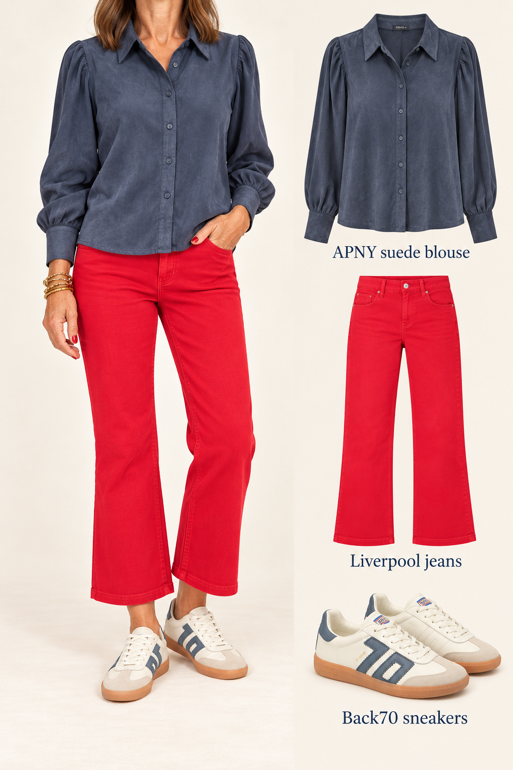 Navy Puff Sleeve Blouse