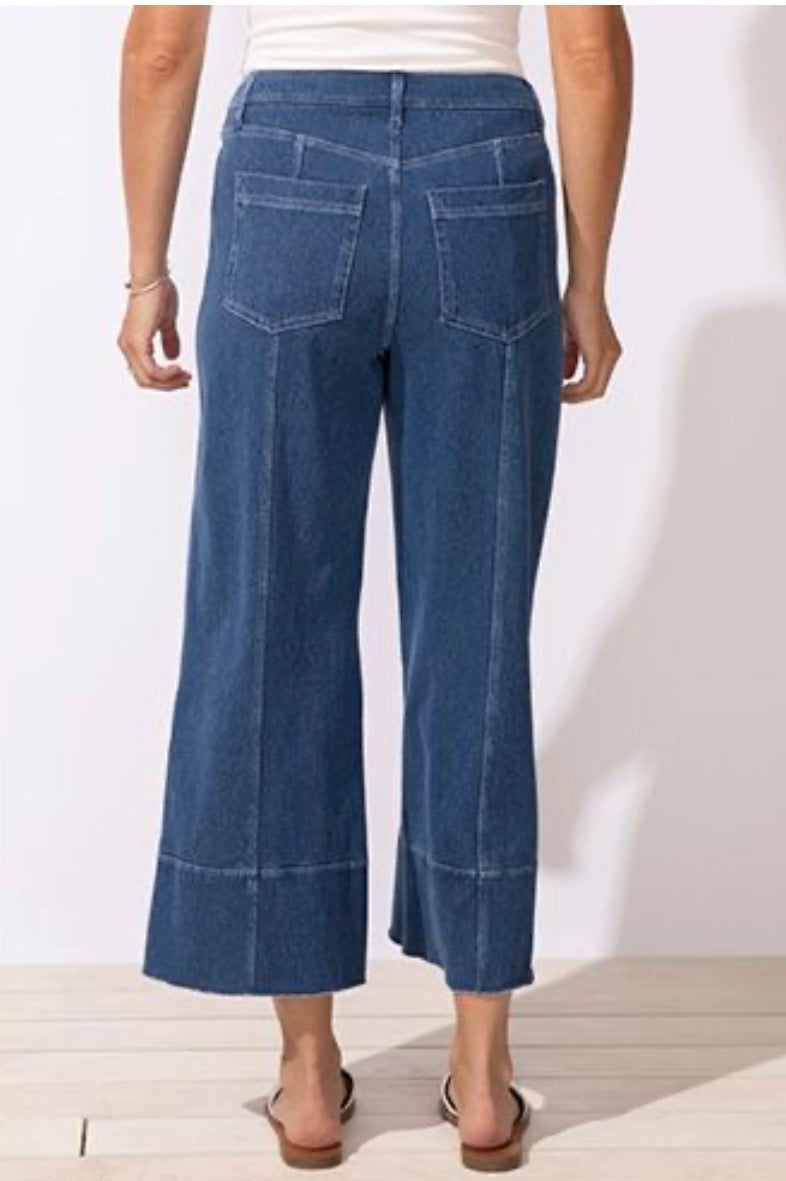 Knit Denim Crop Jean / mid wash