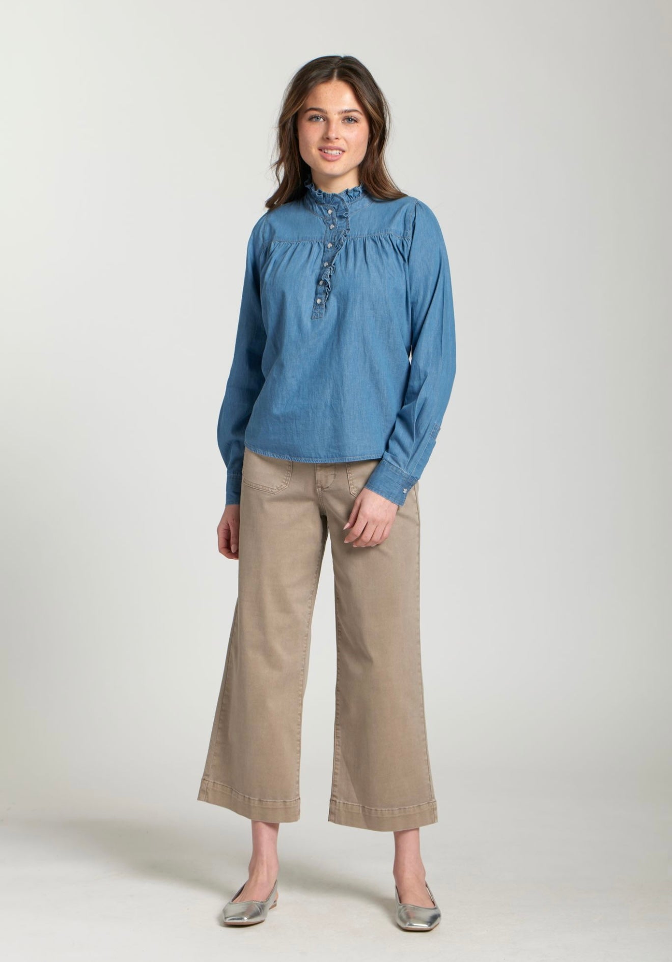 Denim top with ruffle