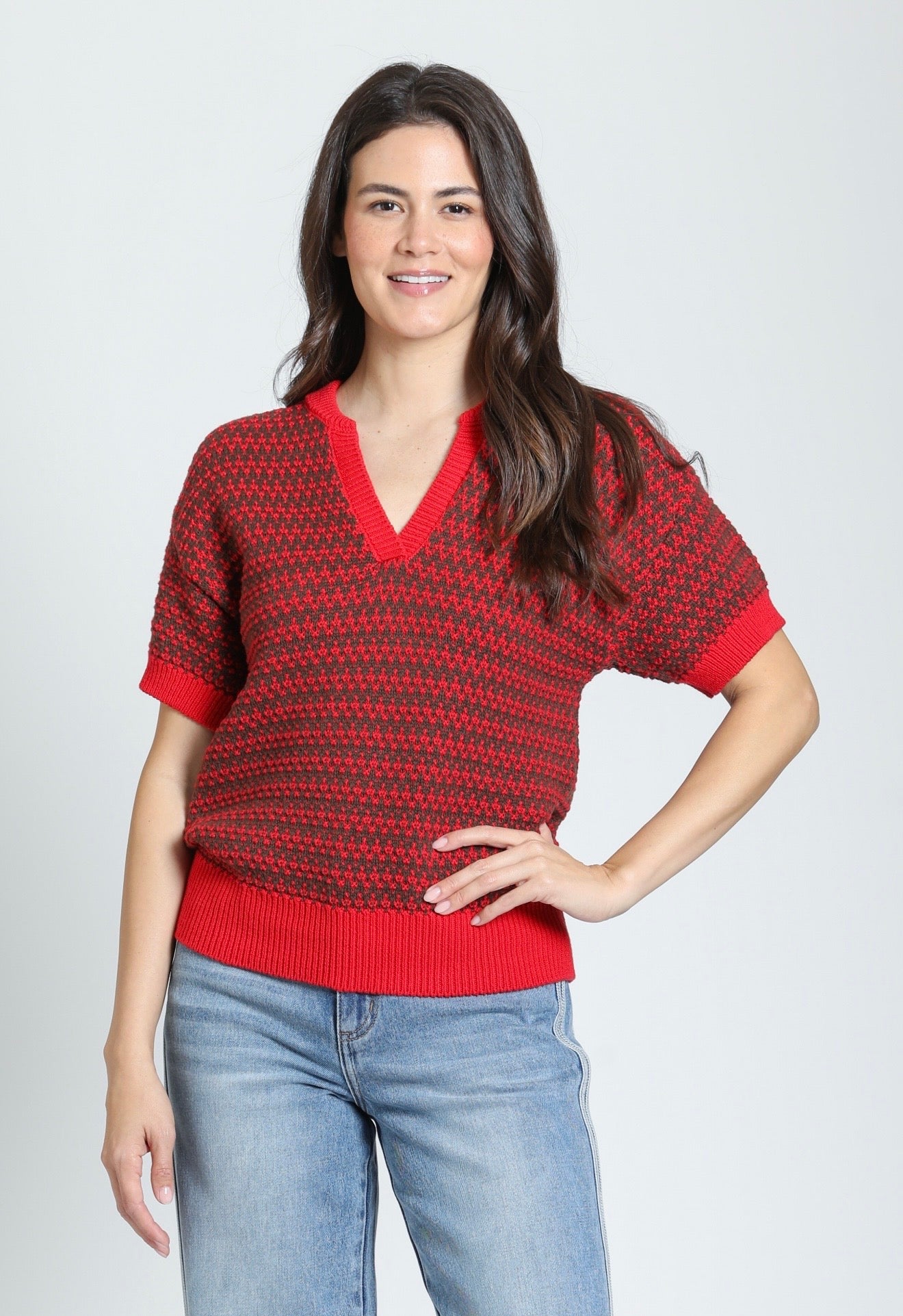 Zig Zag V-neck polo sweater