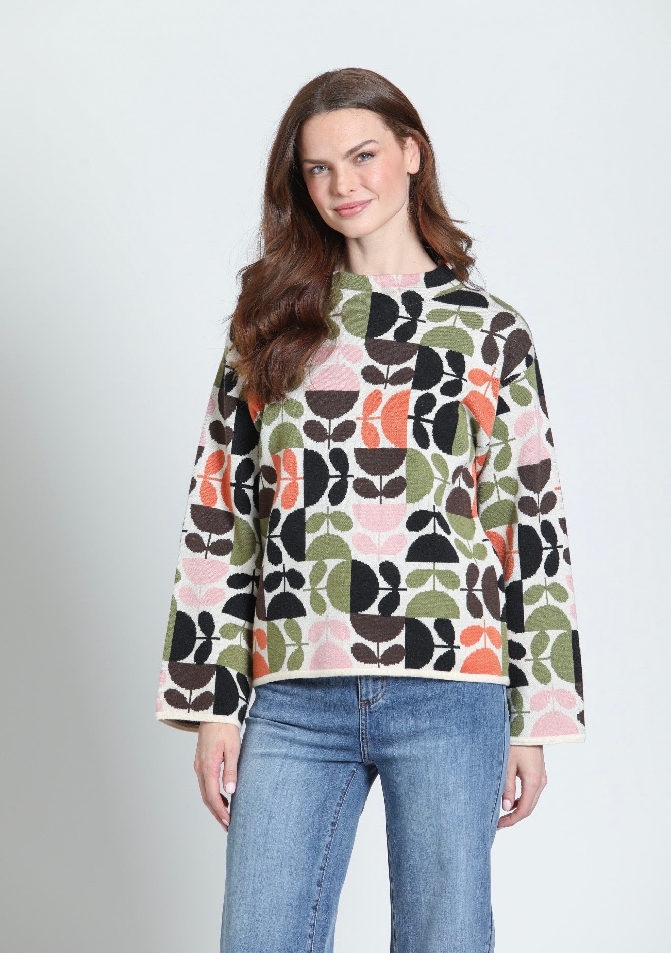 Funnel Neck Pullover/ terracotta garden