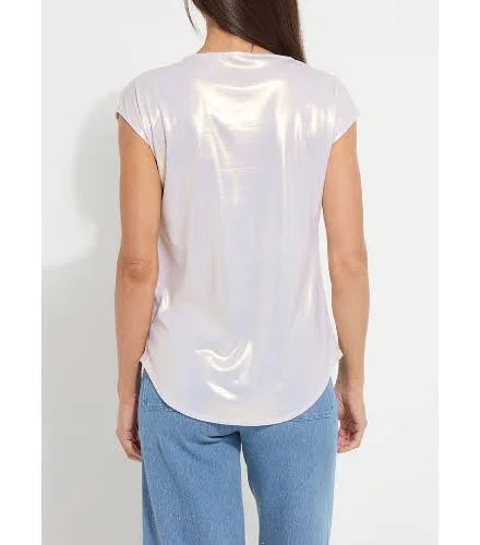 Lyssentials metallic jersey top/ white gold
