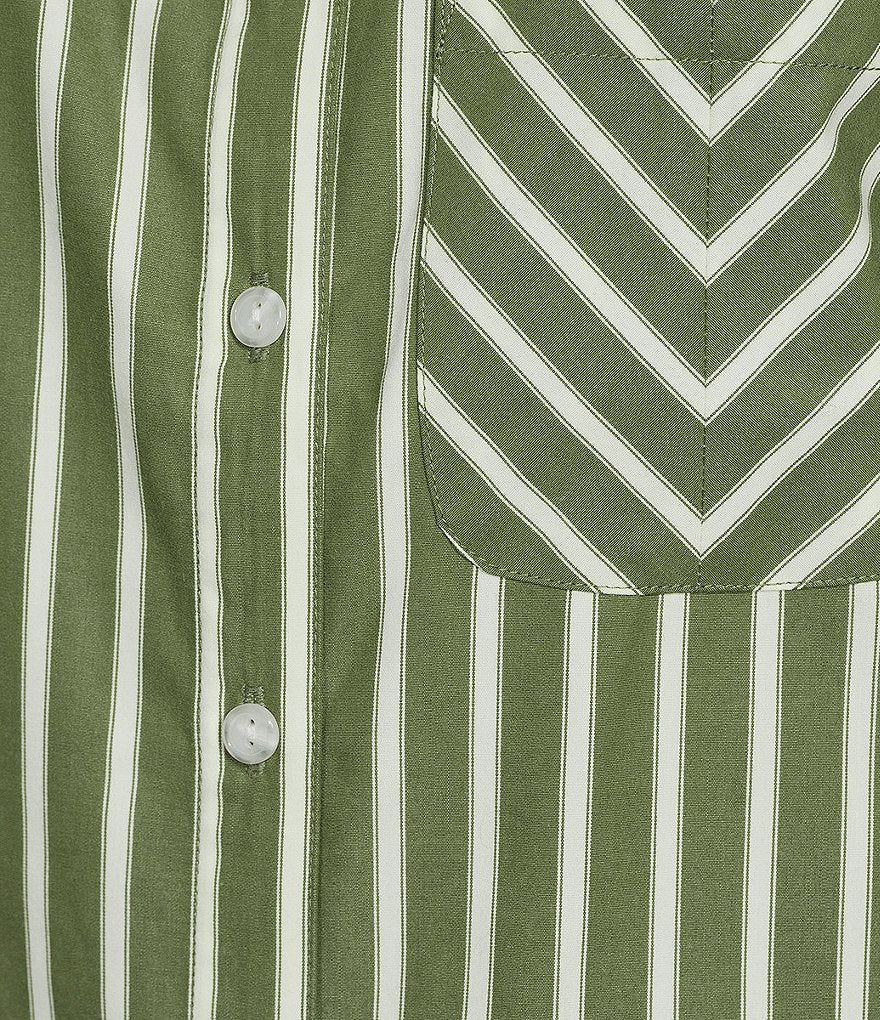 Cropped stripe shirt/ olive