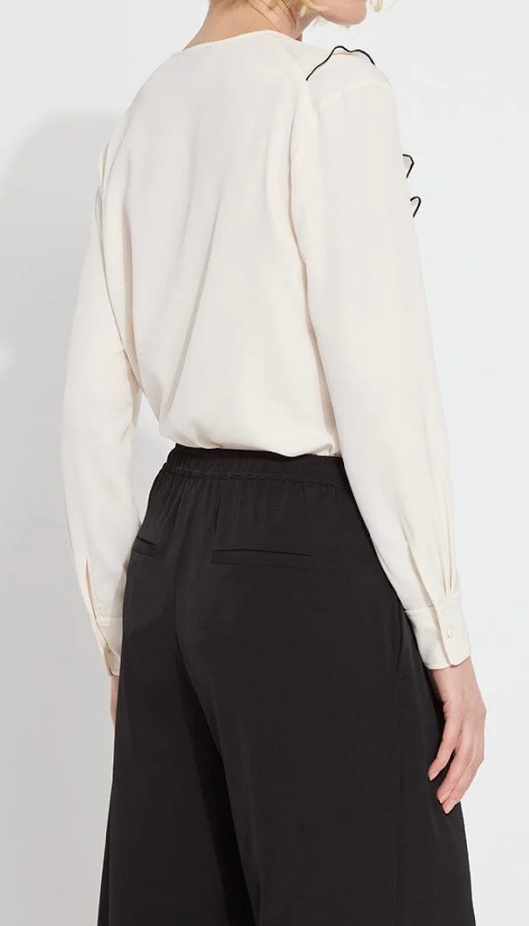 Marianne V Neck Ruffle Blouse/ Chalk
