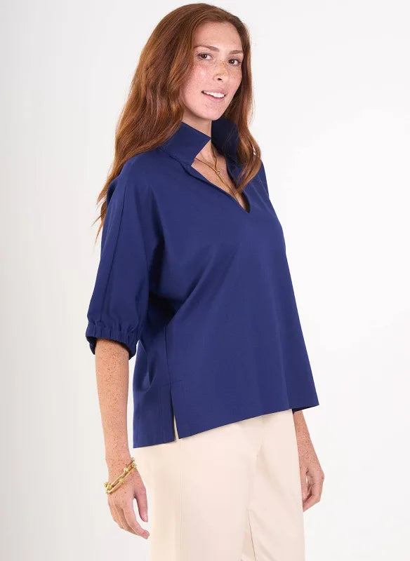 Poppy Top/ navy cotton poplin