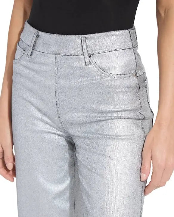 Metallic Coated Wide Leg Coated Jean/ silver