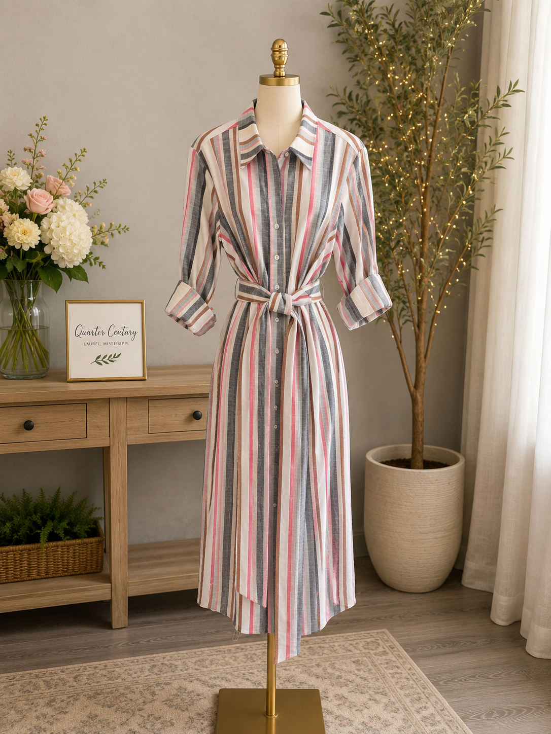 Midi Clara Dress/ charcoal stripe