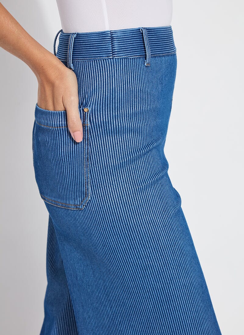 Erin Hi Waist wide leg denim/ mid wash sheen