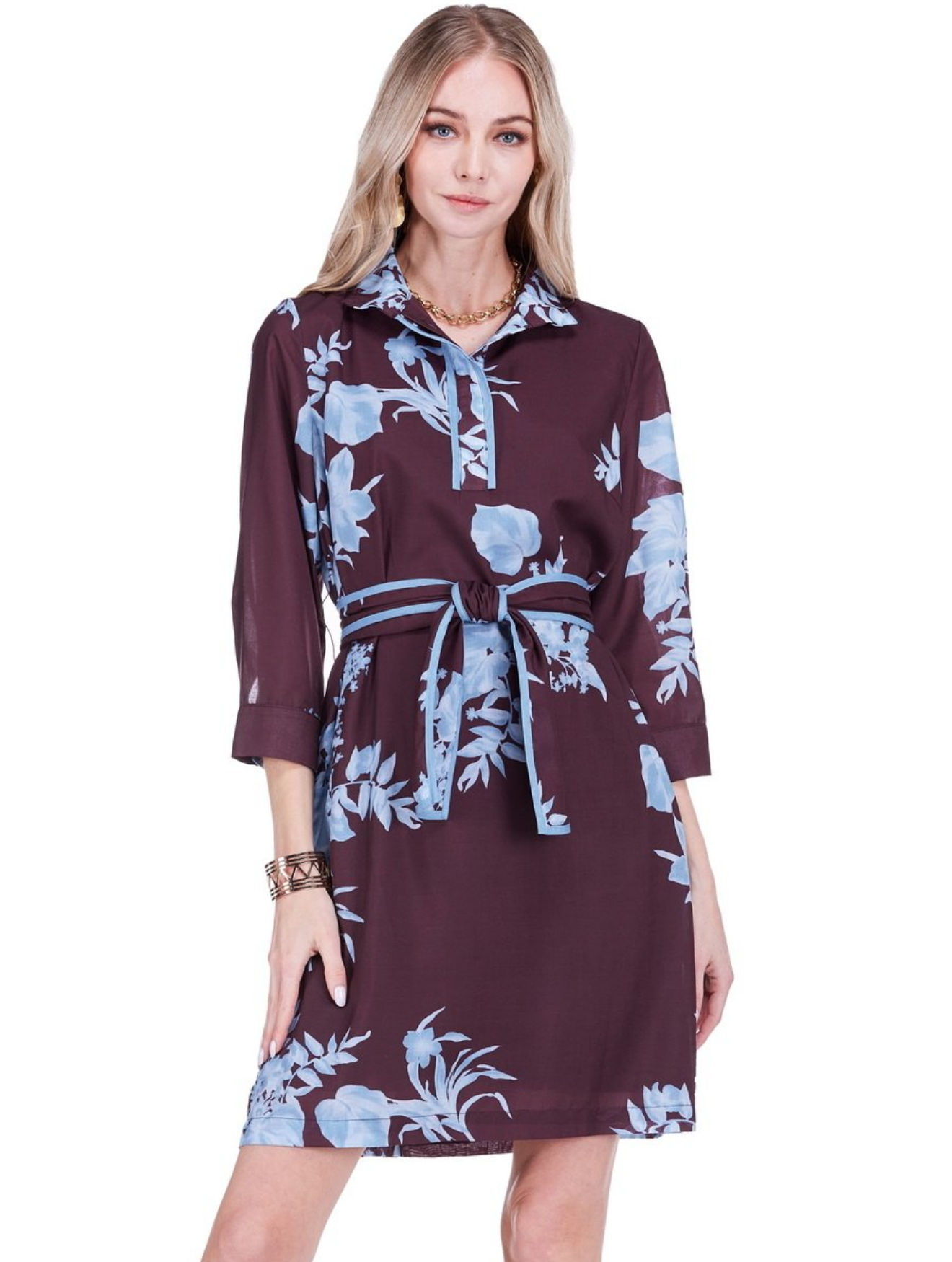 Mystic Flora Dress / brown with blue