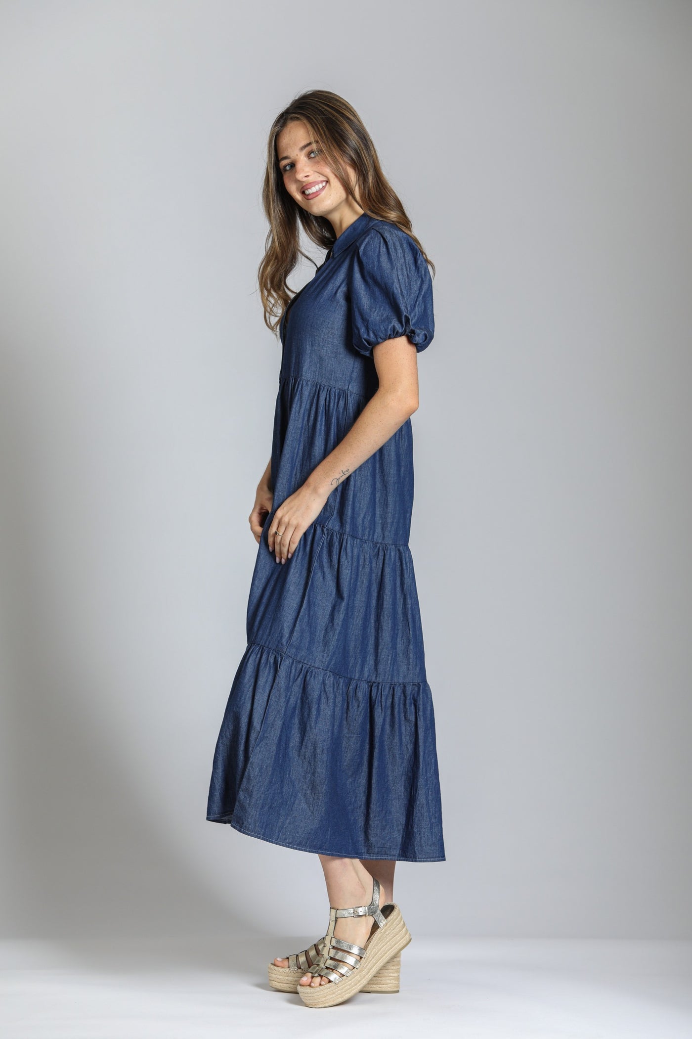 Long tiered dress/ denim